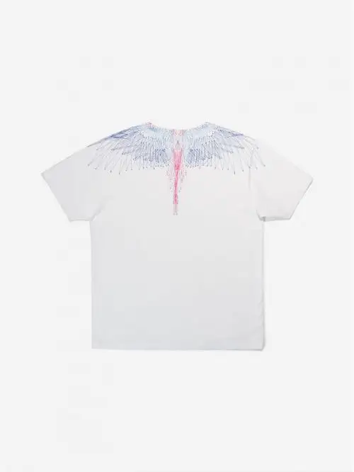 马克布隆 蓝粉线条翅膀白色T恤