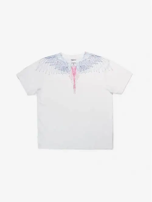 马克布隆 蓝粉线条翅膀白色T恤
